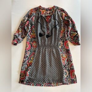 New Tolani 100% silk three-quarter sleeve colorful paisley shift dress size S